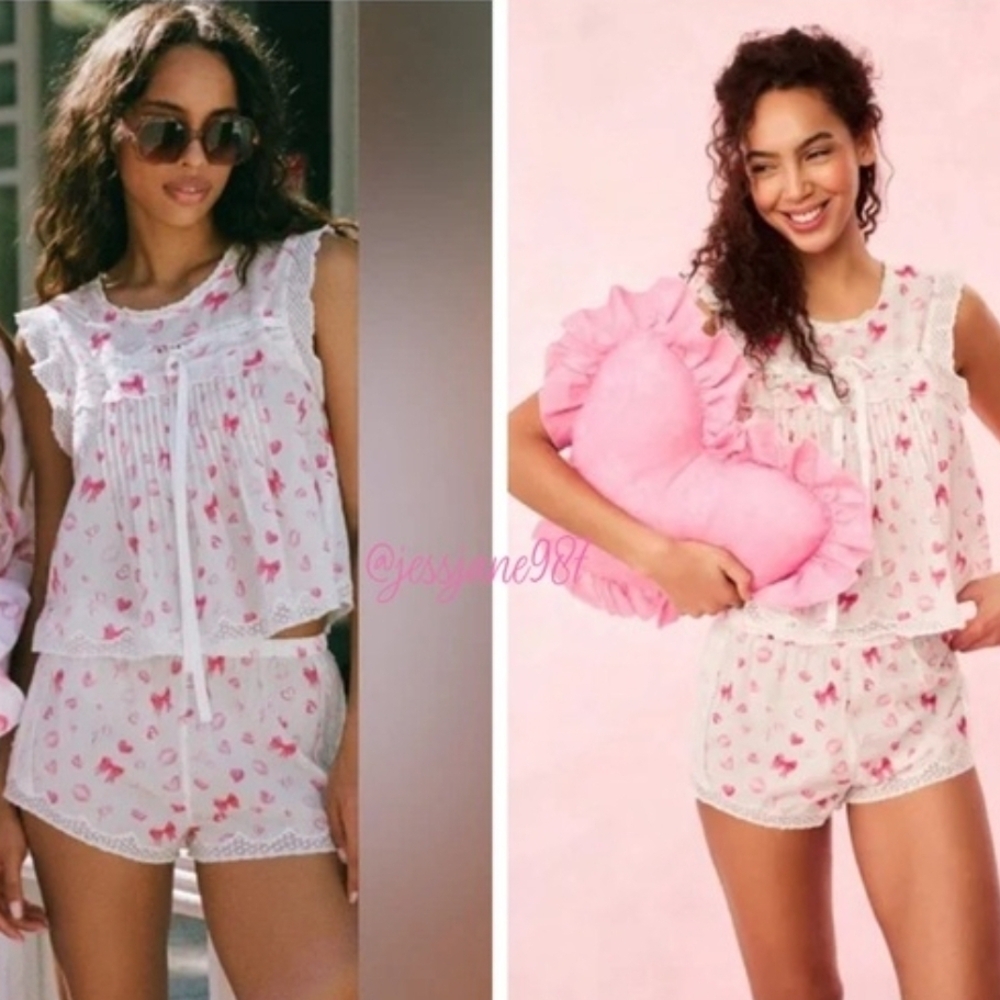 LoveShackFancy White and Pink Butterfly Pajama Set